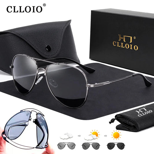 CLLOIO Titanium Alloy Polarized Sunglasses Men Women Fashion Photochromic Sun Glasses Chameleon Anti-glare Driving Oculos de sol