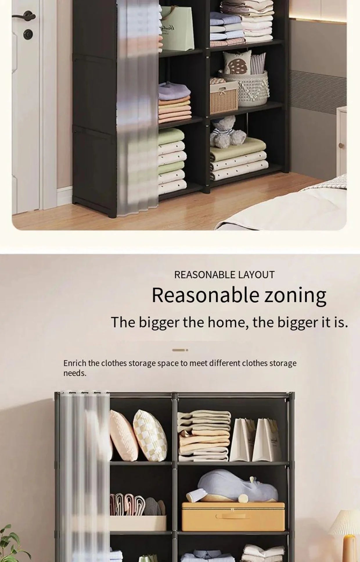 2024 Assemble Dustproof Wardrobe Folding Household Multi-Layer Storage Locker Large Capacity Portable Clothes Organizer Cabinet