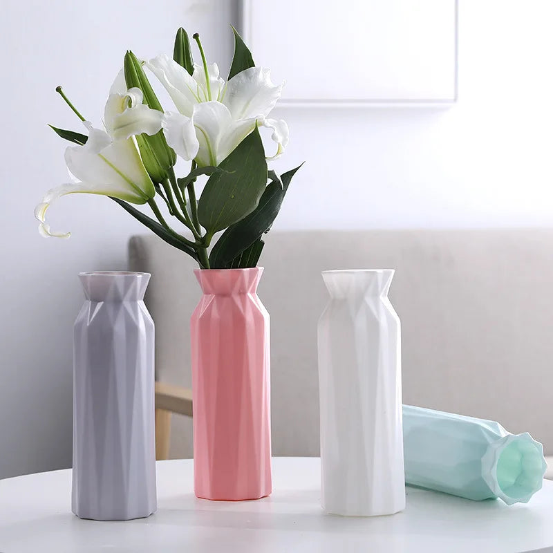 Modern White & Pink Plastic Flower Vase: Nordic Décor Accent