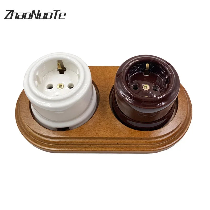 High Quality Retro European Ceramic Electrical Socket Wall Light Outlet EU Socket 16A 250V