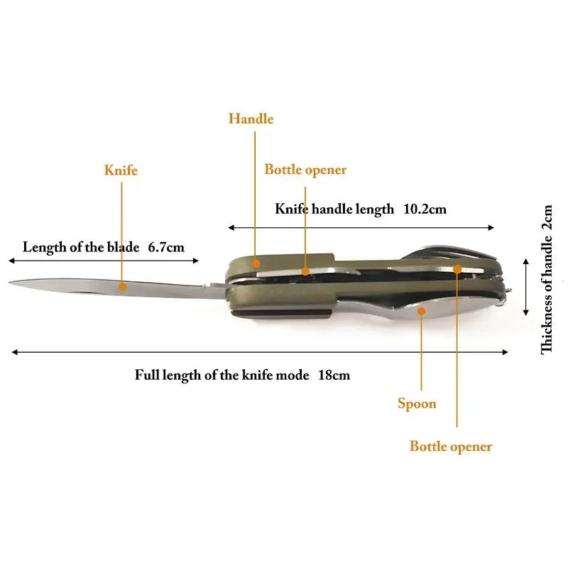 7 In 1 Multifunctional Outdoor Tableware Stainless Steel Foldable Fork, Spoon, & Knife