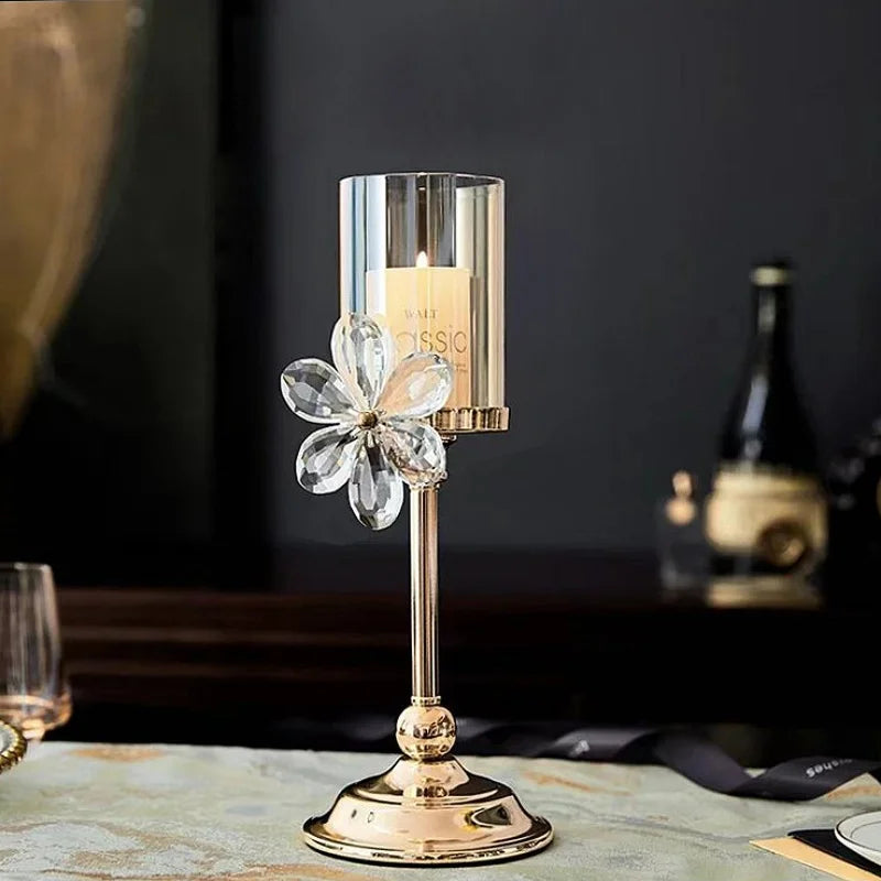 Light Luxury Crystal Petal Glass Candle Holder