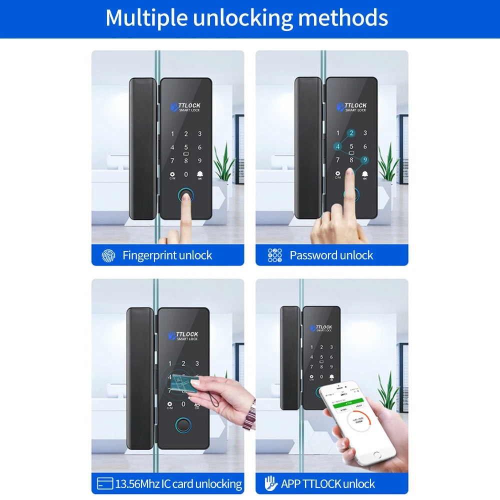 TTLOCK APP Fingerprint Lock Bluetooth Smart Glass Door Lock Biometric Electronic Control Door 13.56M RFID Remote Unlock No-Drill