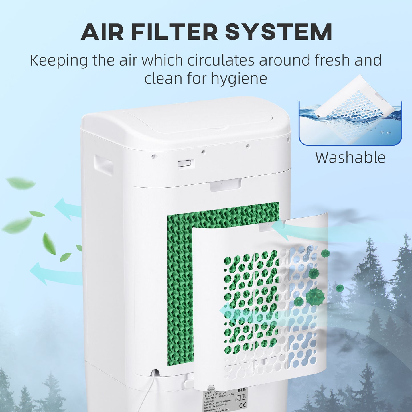 HOMCOM Portable Air Cooler with Humidifier, Remote, Oscillation, White