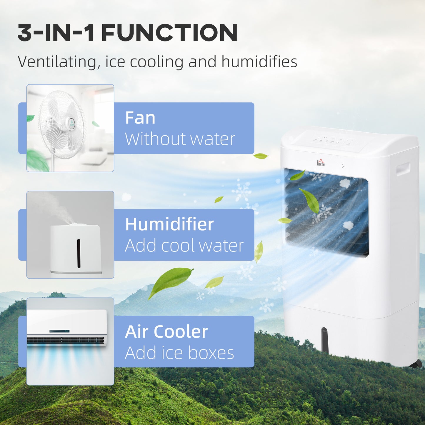 HOMCOM Portable Air Cooler with Humidifier, Remote, Oscillation, White