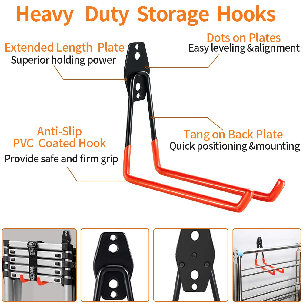 14PCS Heavy Duty Garage Organiser -  Wall Mount Anti-slip Storage Hook