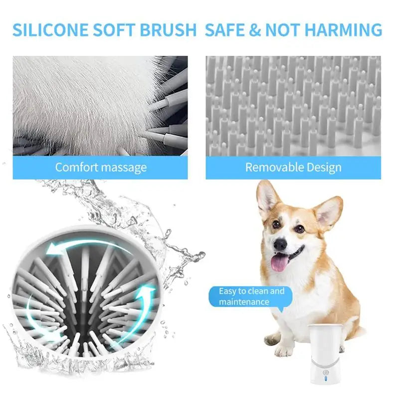 Portable Automatic Dog Paw Cleaner Cup - Rechargeable 2 in 1 Pet Foot Washer with Soft Brush - High Power - Suitable for Big Dogs and Cats