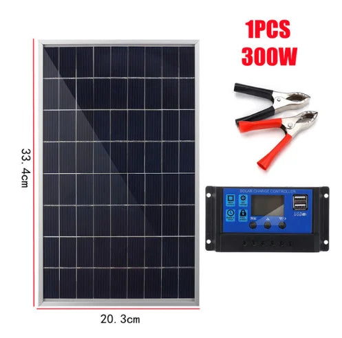 300W/500W Complete Solar Panel Kit – 12V Polycrystalline Portable Power Station with USB Charging for Home & Outdoor Adventures