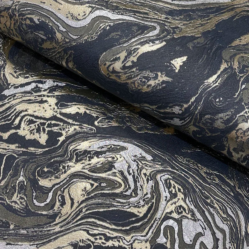 Ovoin Marble-effect Metallic Silver Gold Shimmer Swirl Wallpaper