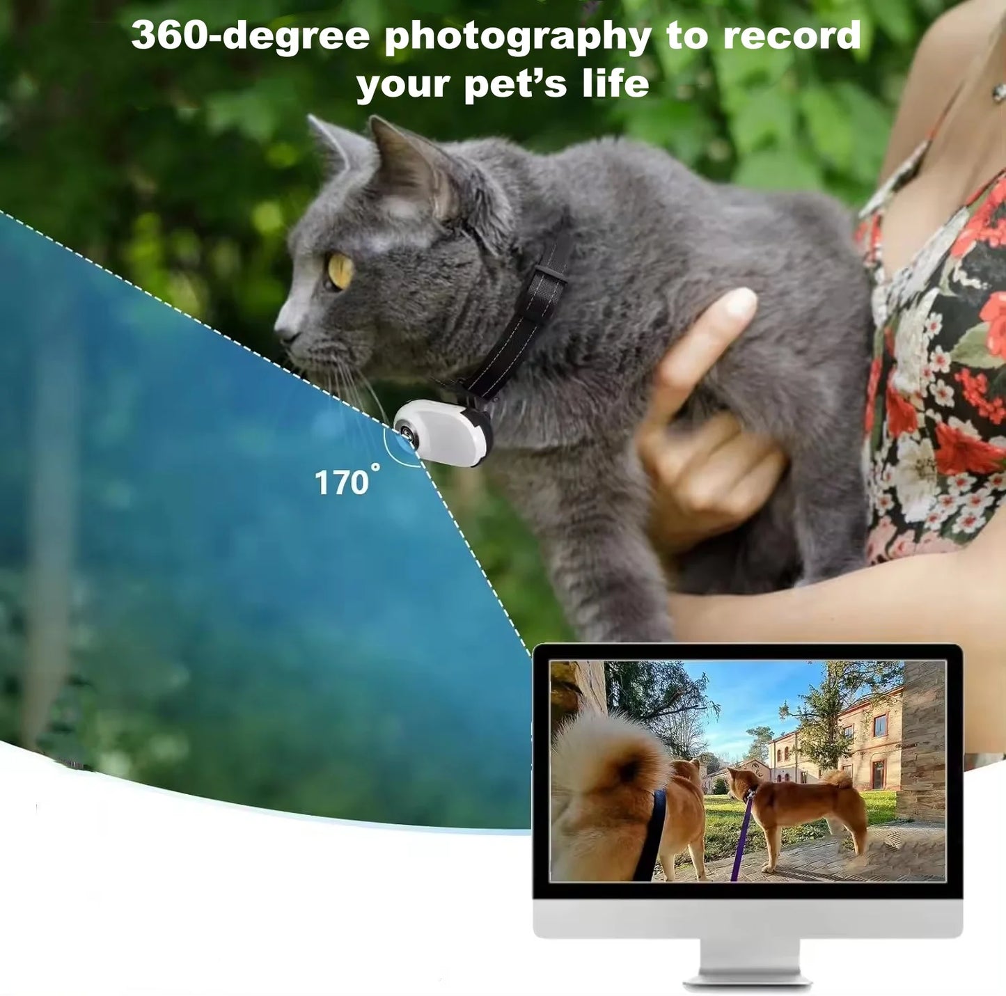 Wireless Pet Collar Camera, Cameras & Monitors 170 ° Wide Angle Lens Mini No-WiFi Needed Action Sport Camera With Video Records