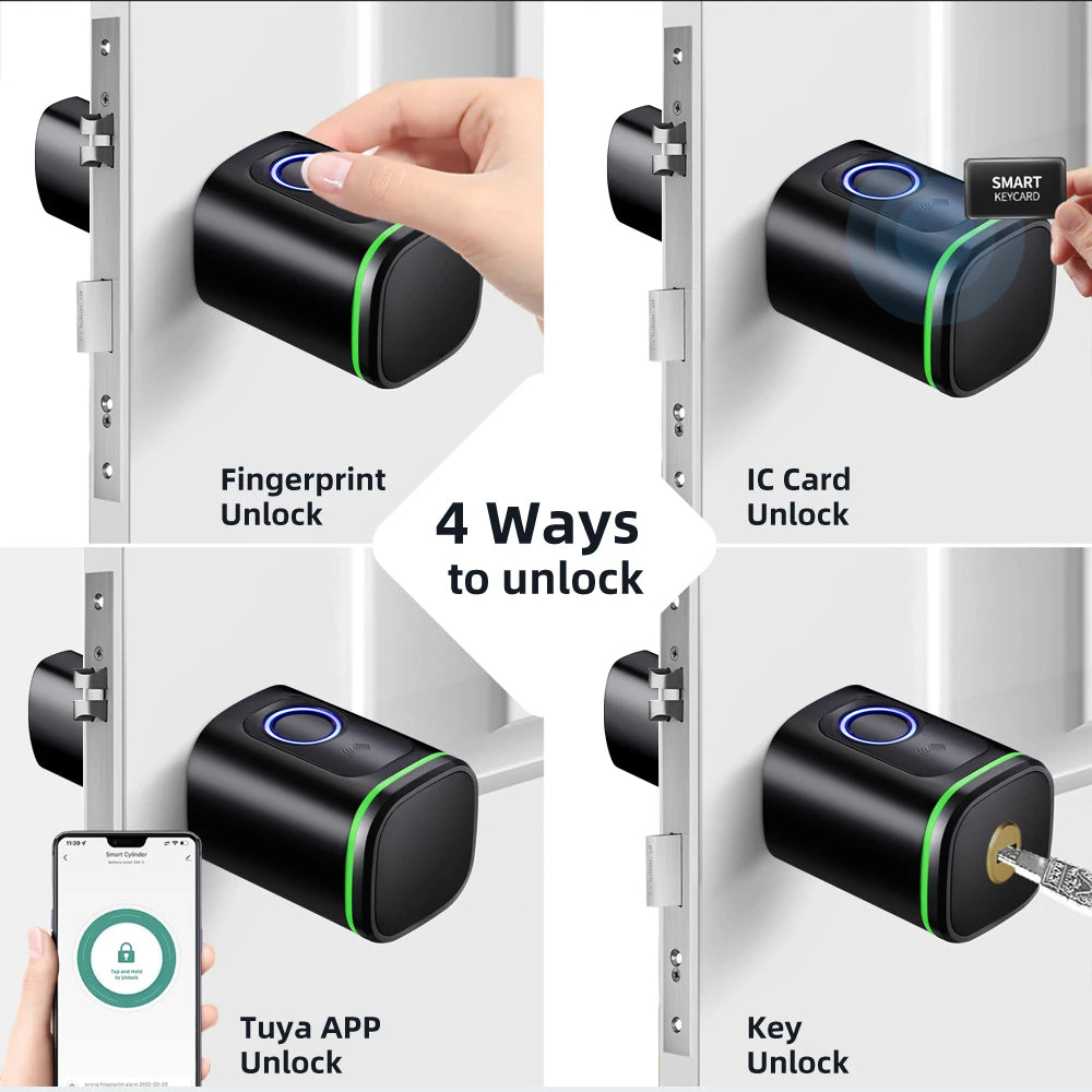 AVATTO Tuya Bluetooth Smart Electronic Door Lock, DIY Cylinder Core Fingerprint/Smart Card/Password/Key Unlock for Home Security