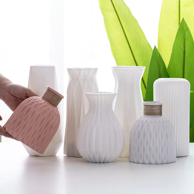 Modern White & Pink Plastic Flower Vase: Nordic Décor Accent