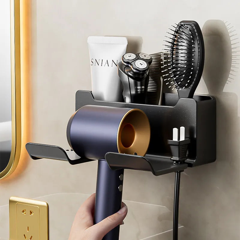 Wall-Mounted Hair Dryer Drill-Free Bathroom Organizer Holder