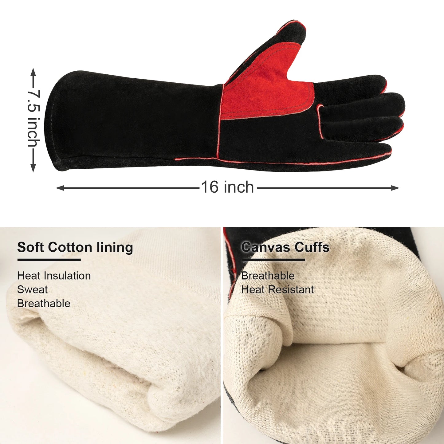ARCCAPTAIN Welding Gloves Work Welder's Cowskin Leather Barbecue Glove Grill BBQ  Heat Resistant Long Sleeve