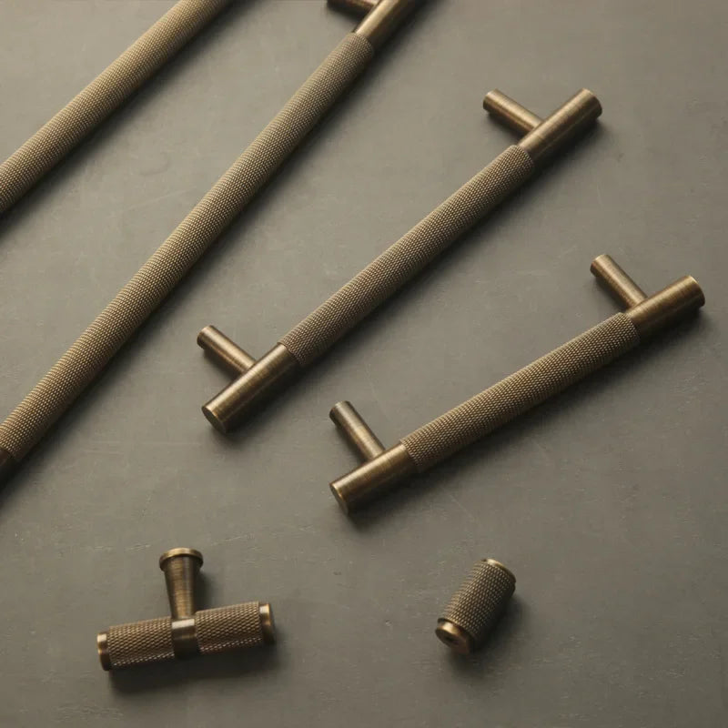 Antique Brass Knurled Handle Set