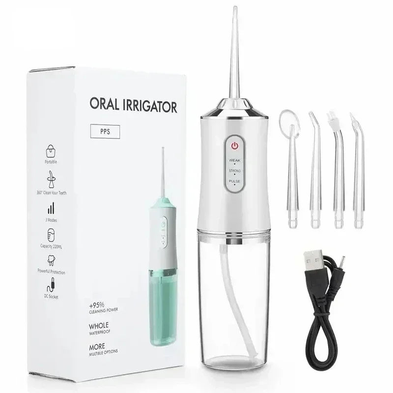 Portable Cordless Water Flosser for Teeth Cleaning - 4 Modes, 300ML Rechargeable Oral Irrigator, IPX7 Waterproof, 4 Jet Tips