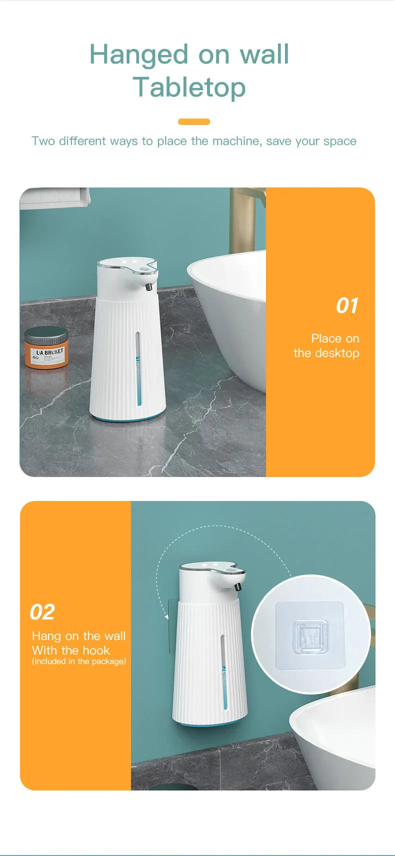 400ml Automatic Foam Soap Dispensers Bathroom Smart Washing Hand Machine with USB Charging White High Quality ABS Material