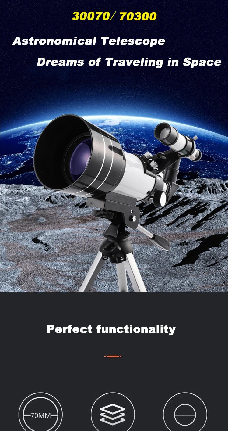 Monocular Professional Astronomical Telescope with 150X Zoom, HD Night Vision for Viewing Moon and Stars during Stargazing
