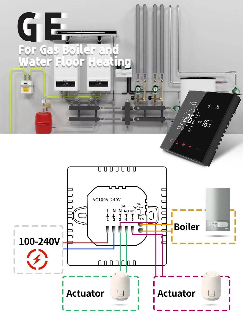 MINCO HEAT M4A Warm Floor Thermostat Tuya WiFi 3A 16A Electric/Gas Boiler/Water Heating Temperature Controller 1PC