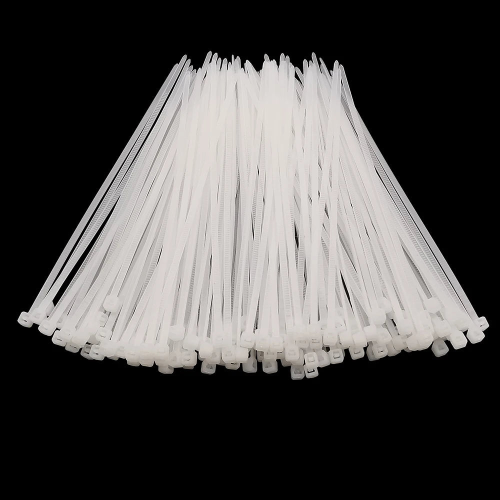 100Pcs Self-Locking Plastic Nylon Tie White Zip Wraps Strap Nylon Cable Tie Set 3x80/100/120/150/200 4x300 Fastening Ring Loop