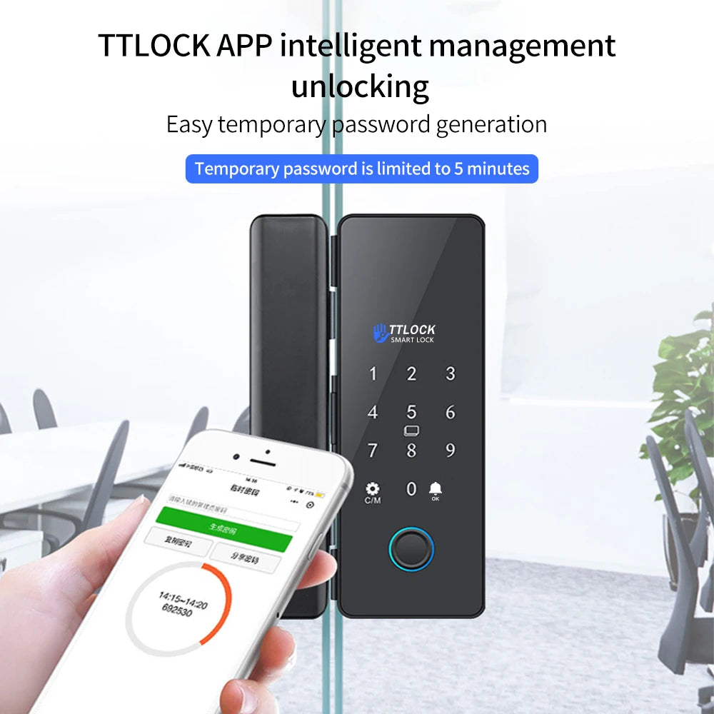 TTLOCK APP Fingerprint Lock Bluetooth Smart Glass Door Lock Biometric Electronic Control Door 13.56M RFID Remote Unlock No-Drill