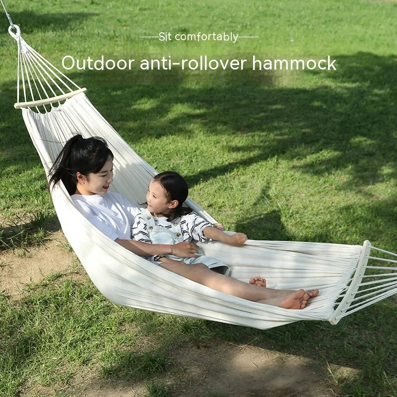 Single Double Hammock 200X150cm Outdoor Anti-rollover Canvas Hammock Swing Mesh Wooden Stick Double Thickening