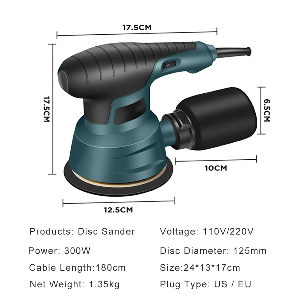 Electric Sander Machine - 300W Random Orbital Polisher