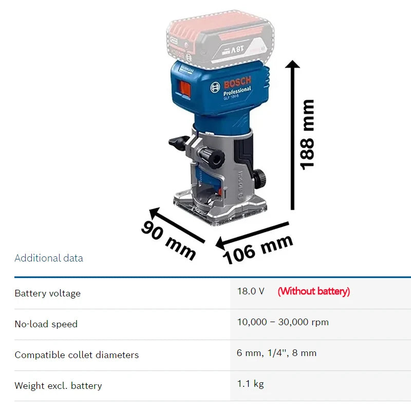 Bosch GLF 18V-8 Wood Router Machine 18V Cordless Brushless 30000RPM Grooving Carving Milling Holes Carpentry Electric Trimmer