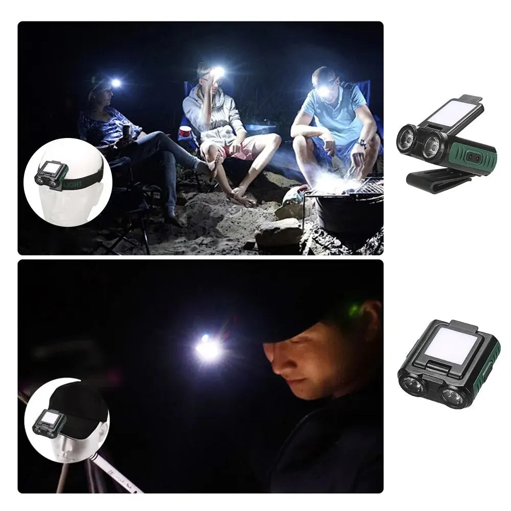 USB Rechargeable LED Headlamp Cap Clip Light