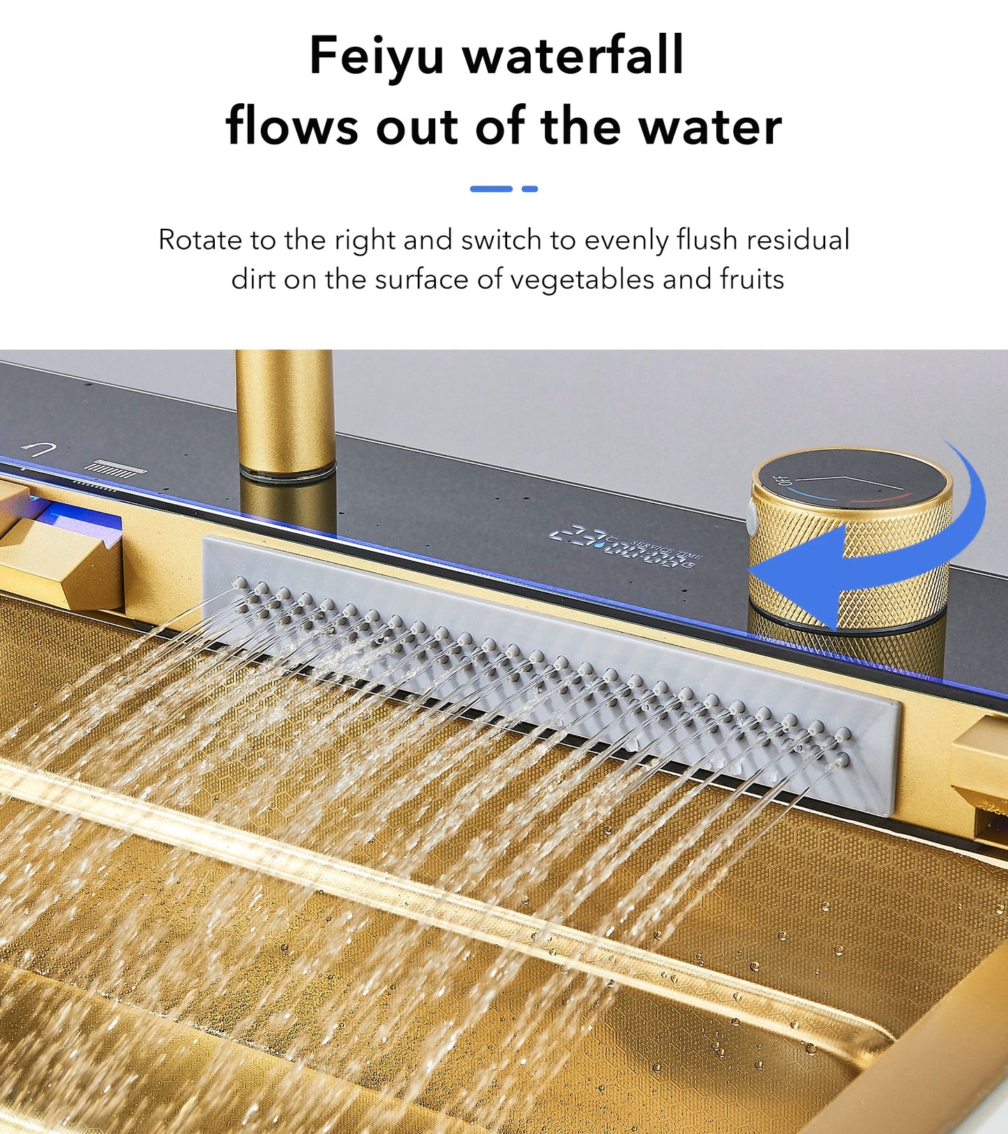 Golden Smart Digital Display Integrated Kitchen Sink Set Temperature Control Waterfall Water Purifier Soap Dispenser Cup Washer