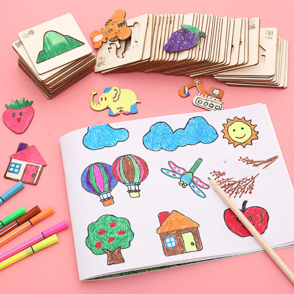 Montessori Kids Toys Drawing Toys Wooden DIY Painting Template Stencils Learning Educational Toys for Children Gift 10/20pcs
