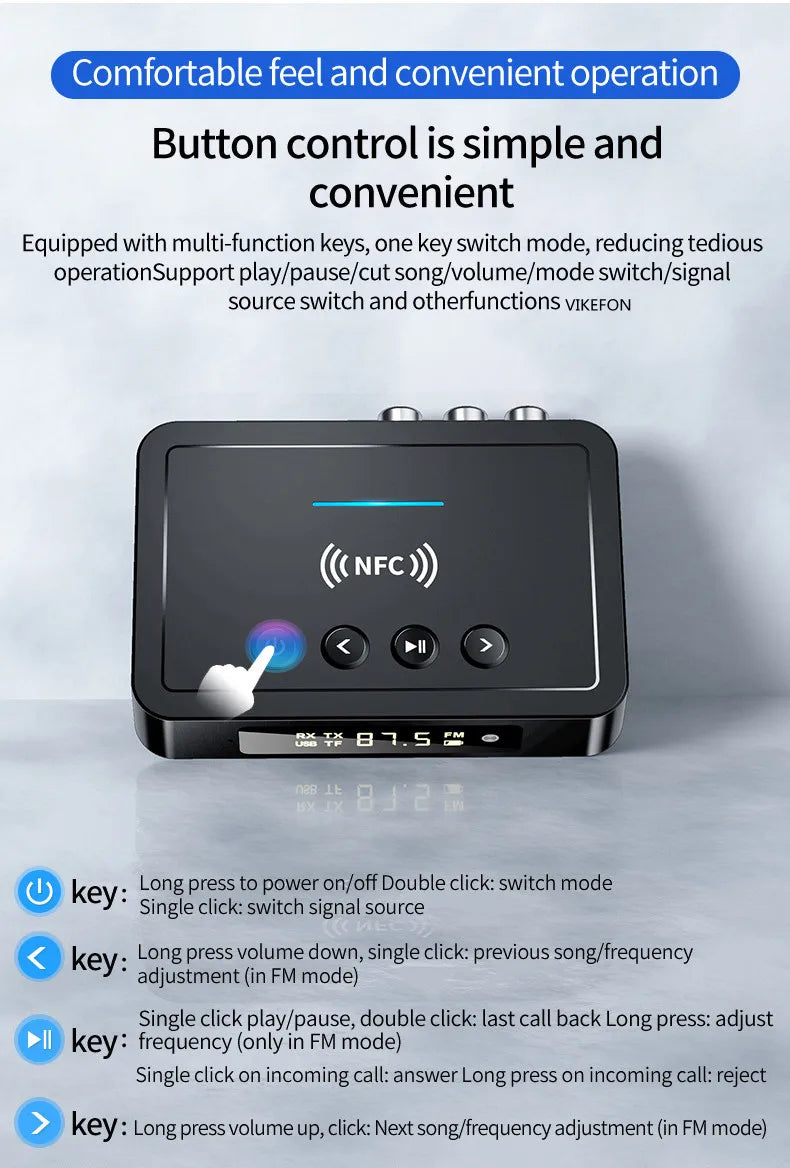 VIKEFON NFC multifunction Bluetooth 5.0  Receiver / Transmitter - Wireless Audio Adapter for TV & Car Speaker