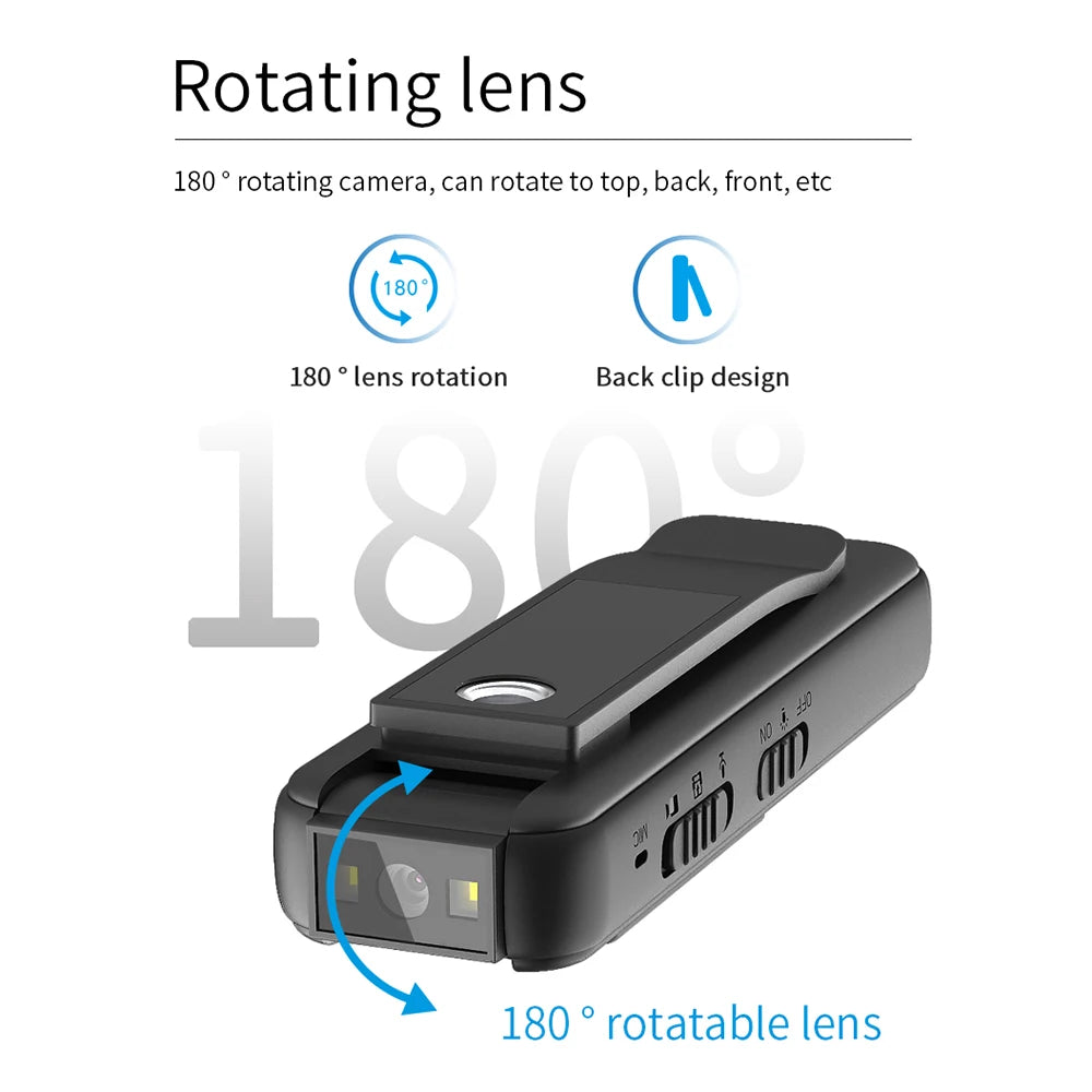 Mini Camera HD 1080P Small Body Camera Night Vision Sports DV DVR With 180 Rotating Lens Surveillance Camcorder Loop Recording