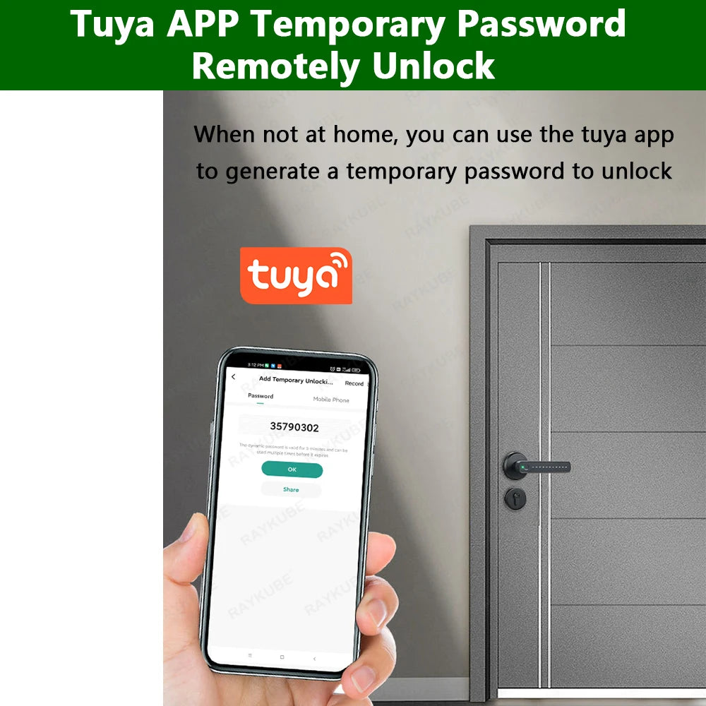 RAYKUBE M3 Tuya BLE Smart Fingerprint Door Lock Password Lock with Keys Smartlife/Tuya APP Unlock For Indoor Wooden Metal Door