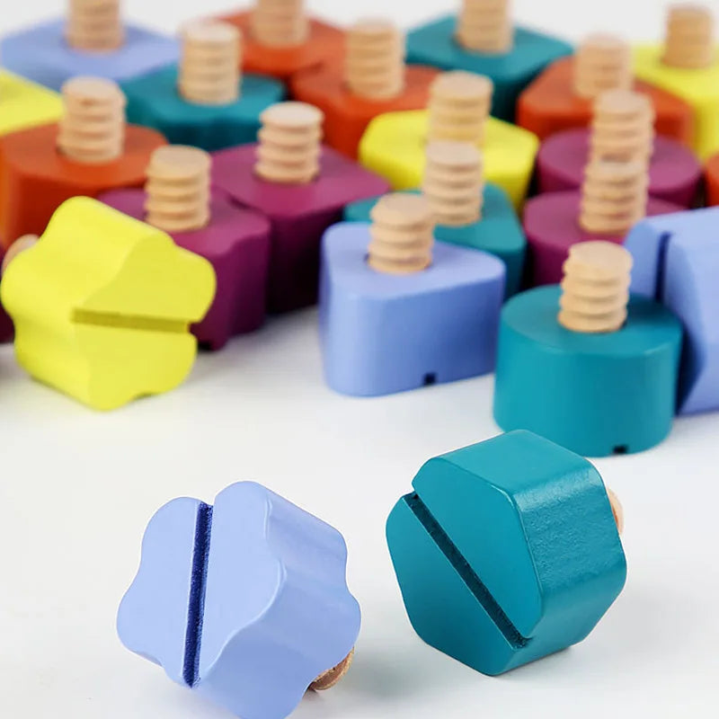 Children Wooden Screw Nut Disassembly Shape Color Matching Building Blocks Montessori Sudoku Game Educational Toys for Kids