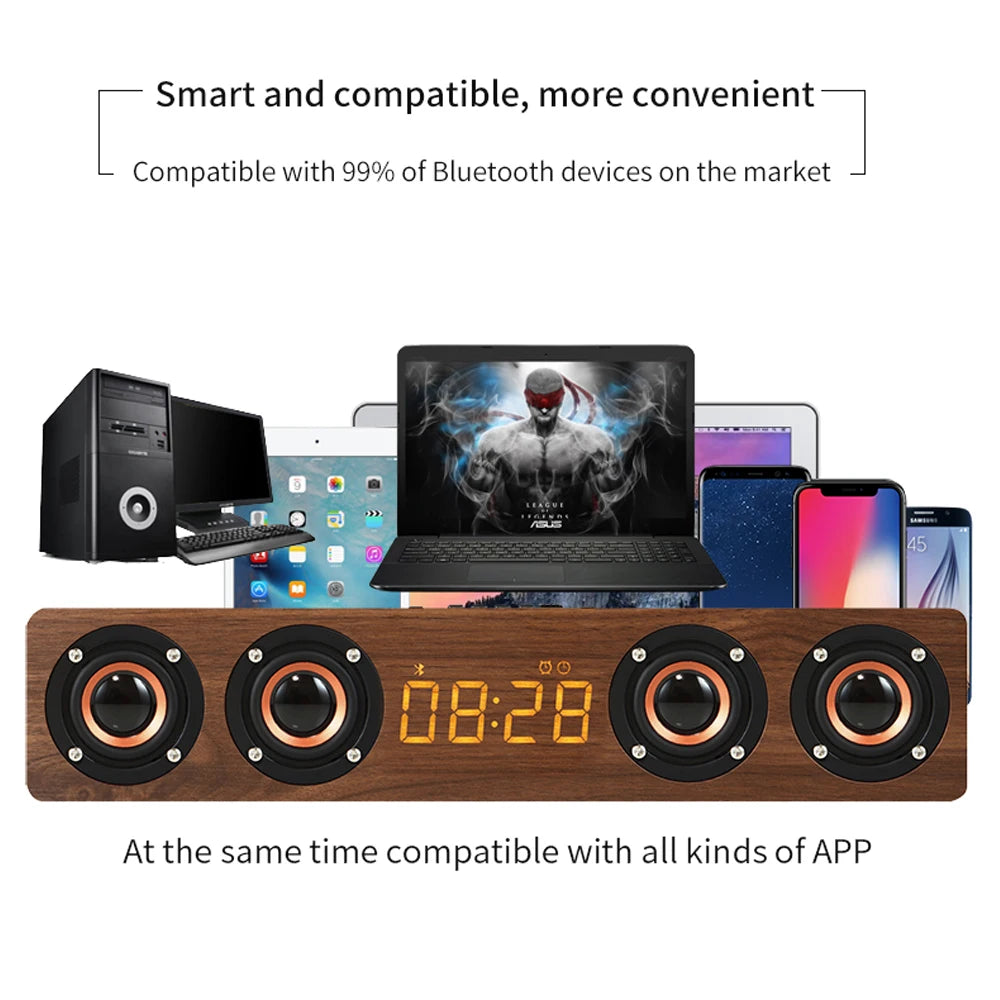 HarmonyWood Rechargeable Bluetooth Soundbar Alarm Clock