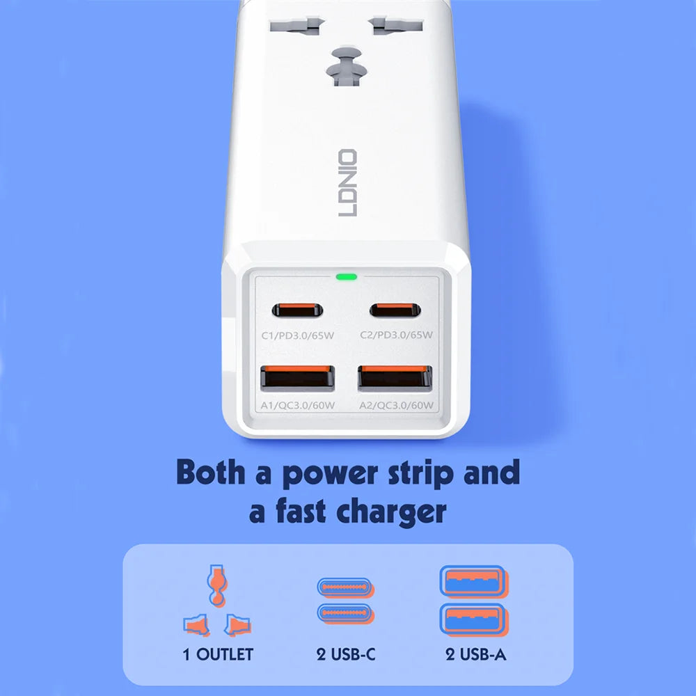 LDNIO 2500W Power Strip - Fast USB Charger with Extension Lead