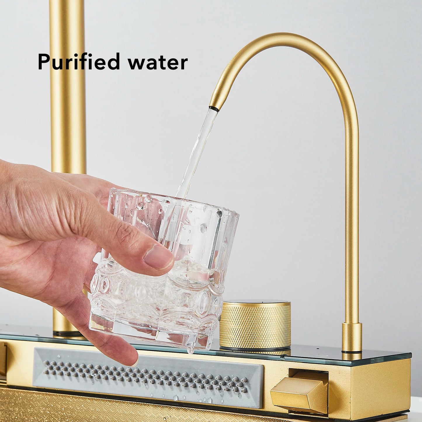 Golden Smart Digital Display Integrated Kitchen Sink Set Temperature Control Waterfall Water Purifier Soap Dispenser Cup Washer