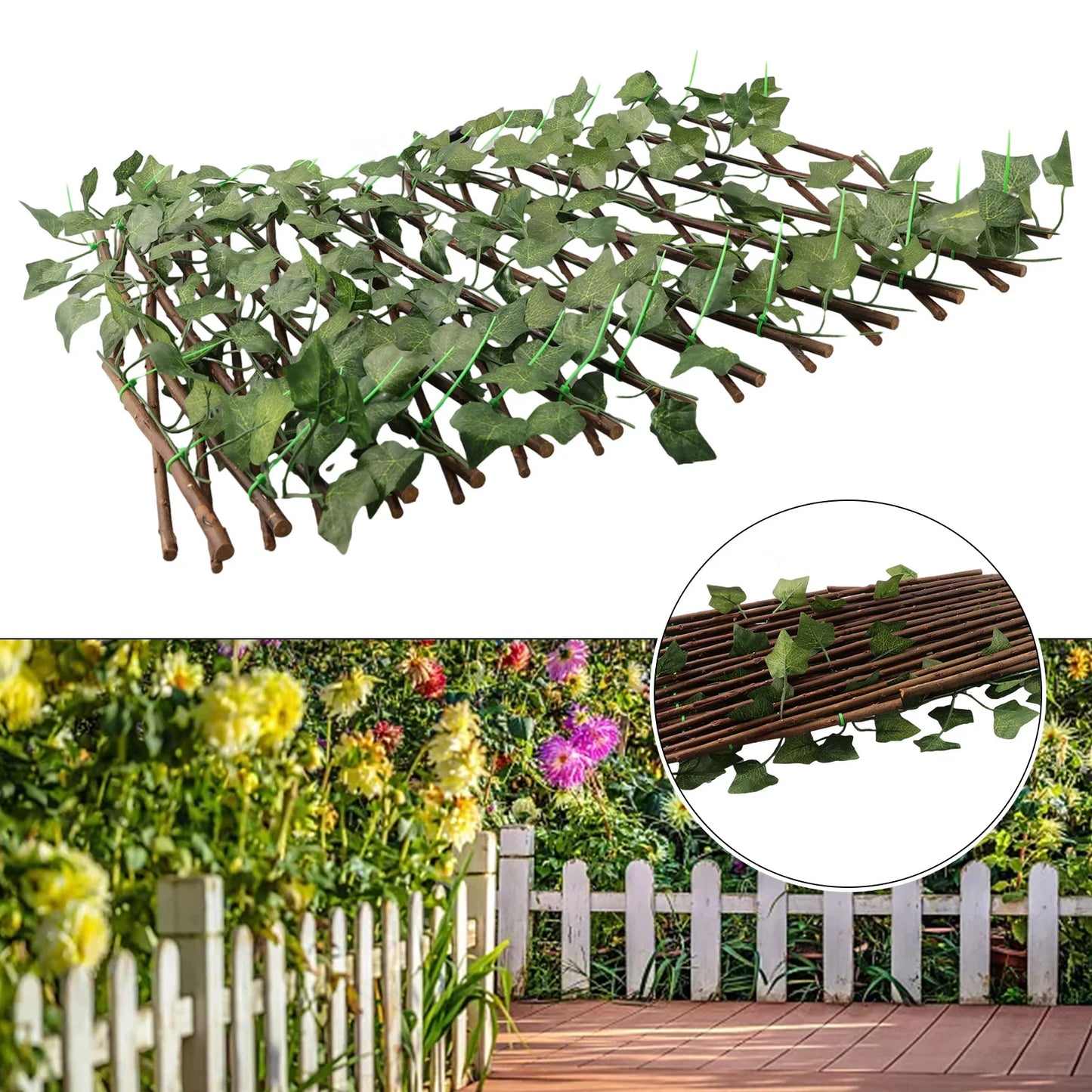 Artificial Ivy Leaves Garden Screening Expanding Trellis Fence