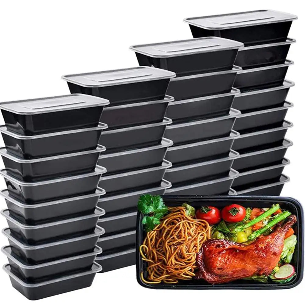 Disposable Black Food Containers with Lids (10PCS)