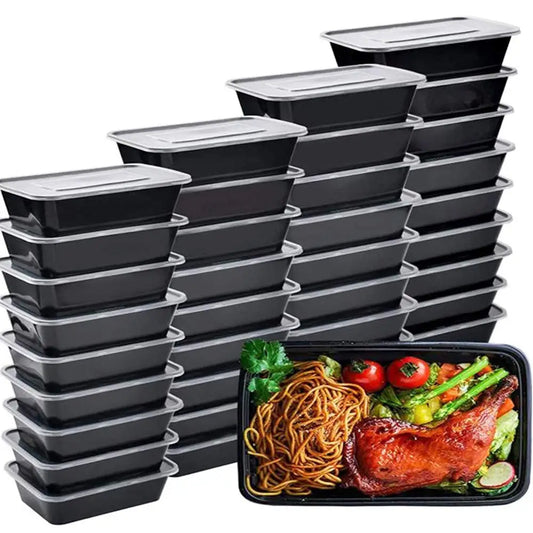 Disposable Black Food Containers with Lids (10PCS)