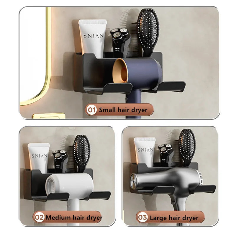 Wall-Mounted Hair Dryer Drill-Free Bathroom Organizer Holder