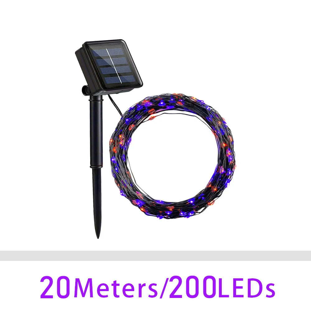 1000LED Solar LED Halloween String Light Oudoor Garden Fairy Lights Purple Orange Light 100M Solar Lamp For Christmas Tree Decor