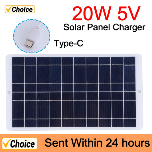 20W 5V Battery Charger Solar Panel Waterproof 1600MA Outdoor Solar Panels Type-C Output Scratchproof 3V-5V Mobile Phone Chargers