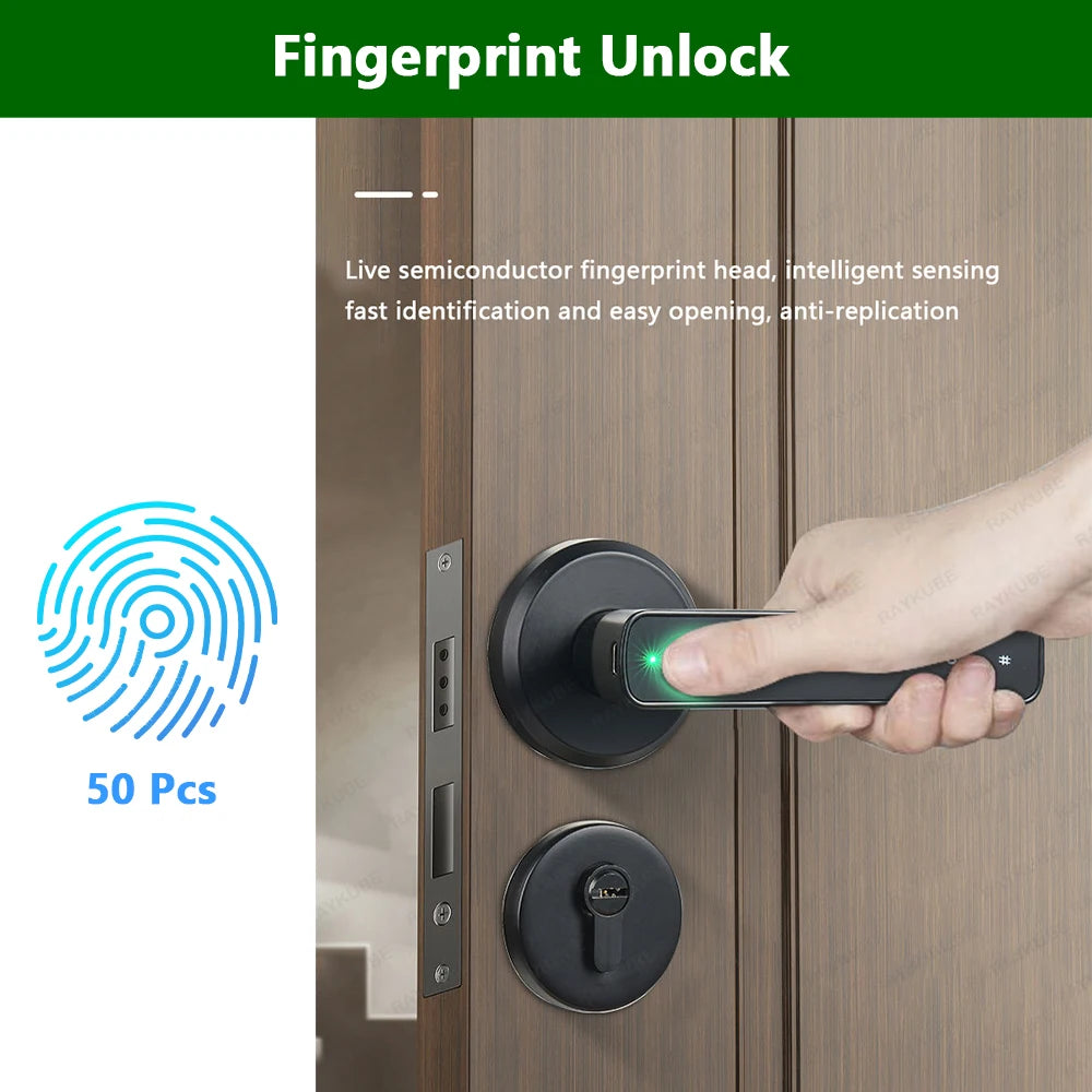 RAYKUBE M3 Tuya BLE Smart Fingerprint Door Lock Password Lock with Keys Smartlife/Tuya APP Unlock For Indoor Wooden Metal Door