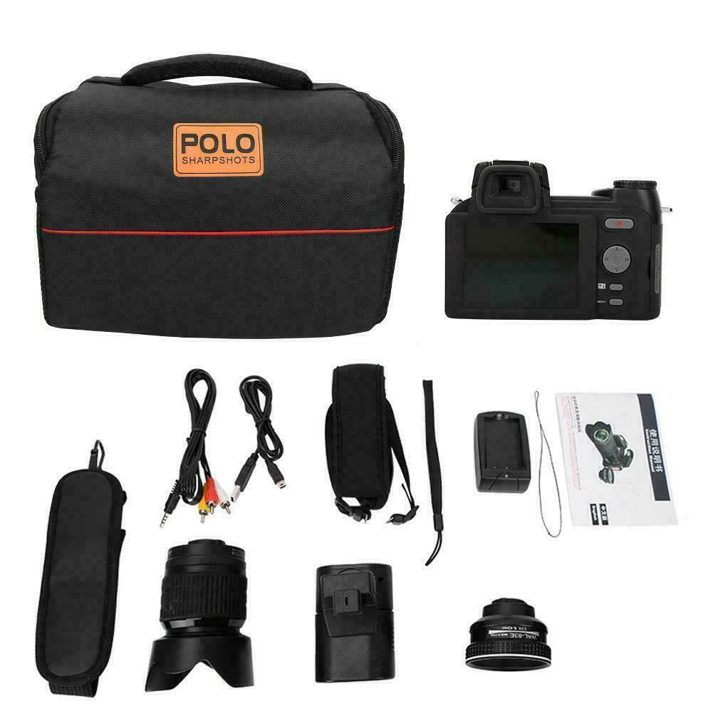 POLO D7200 HD Professional Digital Video Camera with 24X Telephoto Wide-angle, Micro Single Lithium Battery & Three Lens