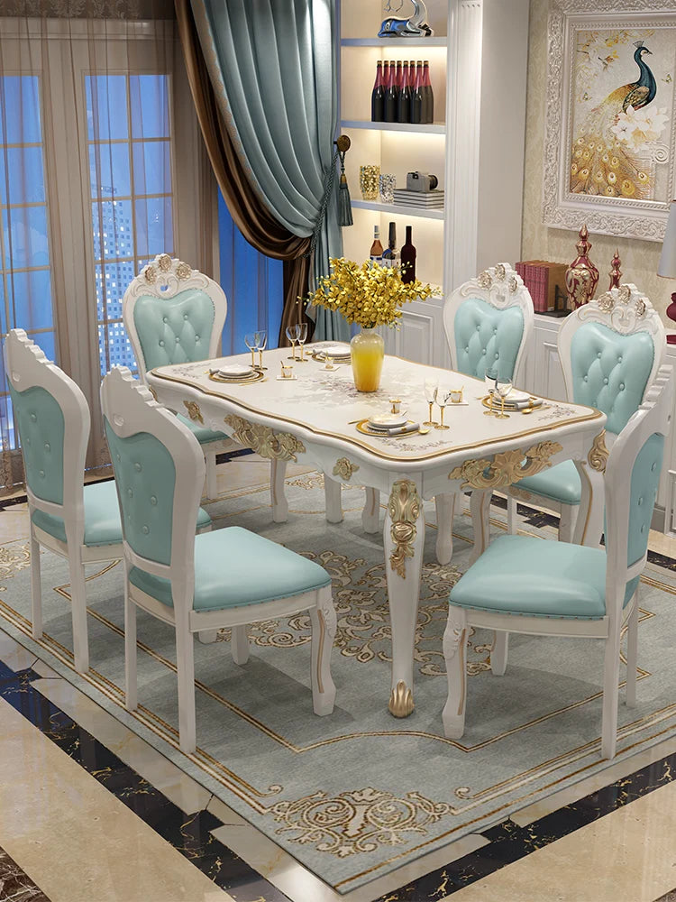 European Villa Solid Wood Dining Set - Elegant White