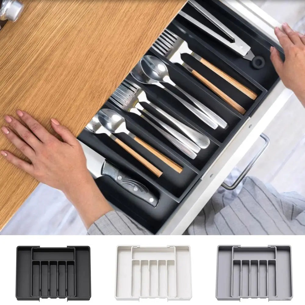 Expandable Black Silverware Drawer Organizer