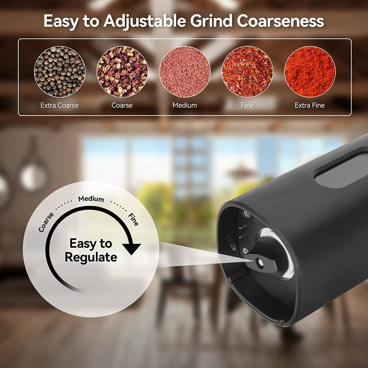 Electric Automatic Salt and Pepper Grinder Set Mill Refillable with Rechargeable Base 2 Adjustable  Coarseness Mills LED Light