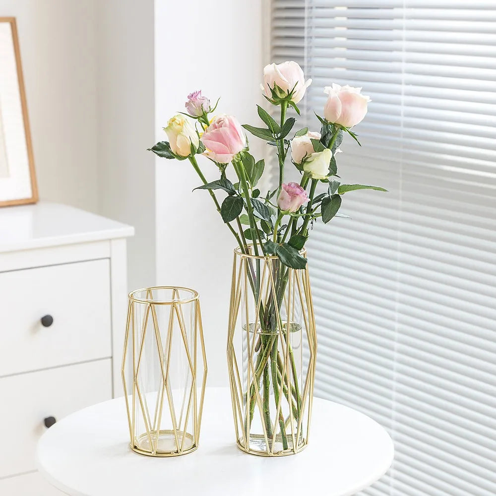 Nordic Gold Plated Diamond Glass Vase: Elegant Tabletop Decor